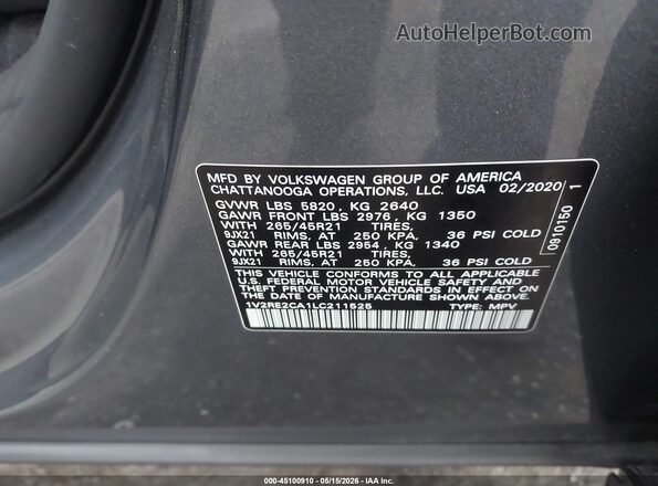 1V2RE2CA1LC211525 2020 VOLKSWAGEN ATLAS Gray Вид підкапотного простору