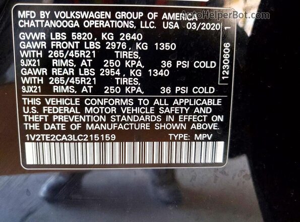 1V2TE2CA3LC215159 2020 VOLKSWAGEN ATLAS Черный Вид подкапотного пространства