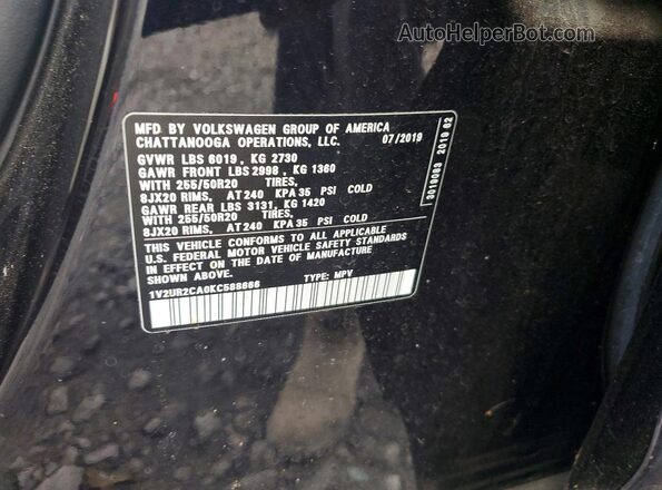 1V2UR2CA0KC588666 2019 VOLKSWAGEN ATLAS Черный Вид наклейки с VIN-кодом