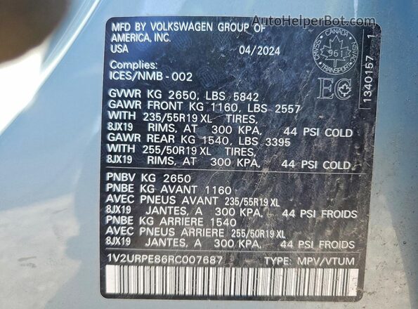 1V2URPE86RC007687 2024 VOLKSWAGEN ID.4 Синий Вид наклейки с VIN-кодом