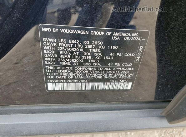 1V2VRPE87RC022624 2024 VOLKSWAGEN ID.4 Черный Вид наклейки с VIN-кодом