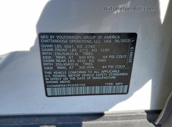 1V2WNPE81PC035706 2023 VOLKSWAGEN ID.4 White VIN sticker view