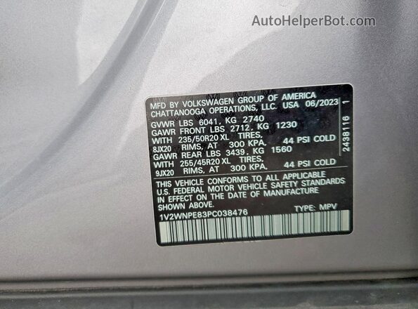 1V2WNPE83PC038476 2023 VOLKSWAGEN ID.4 Silver Вид наклейки з VIN-кодом