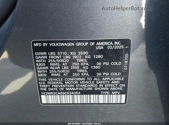 1V2WR2CA6SC534054 2025 VOLKSWAGEN ATLAS Серый Вид подкапотного пространства