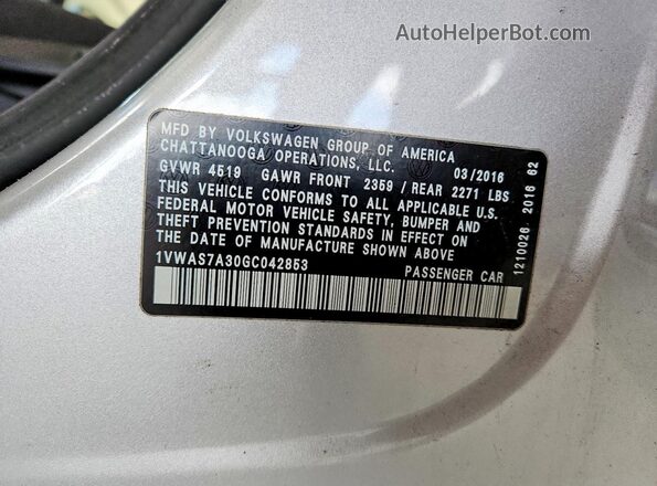 1VWAS7A30GC042853 2016 VOLKSWAGEN PASSAT Серебряный Вид подкапотного пространства