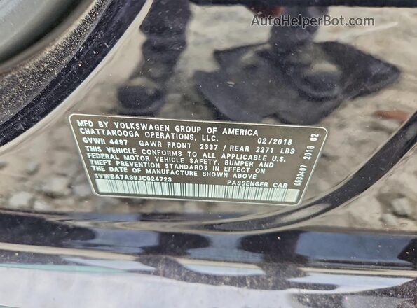 1VWBA7A39JC024723 2018 VOLKSWAGEN PASSAT Черный Вид подкапотного пространства