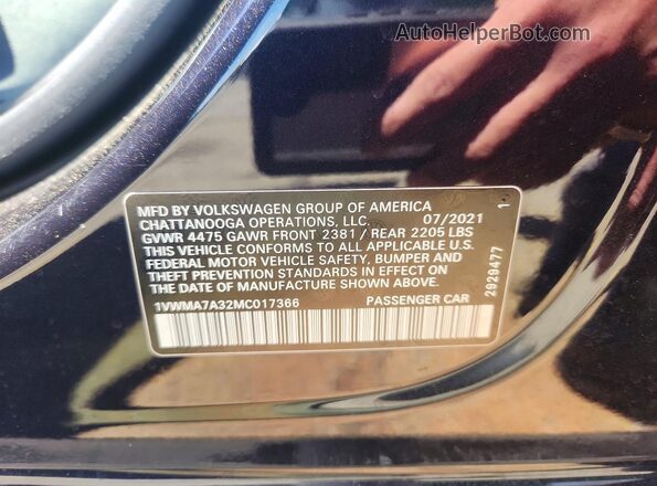 1VWMA7A32MC017366 2021 VOLKSWAGEN PASSAT Черный Вид подкапотного пространства