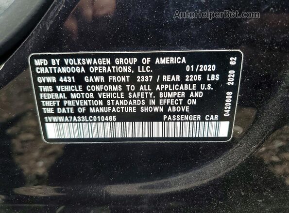 1VWWA7A33LC010465 2020 VOLKSWAGEN PASSAT Черный Вид подкапотного пространства