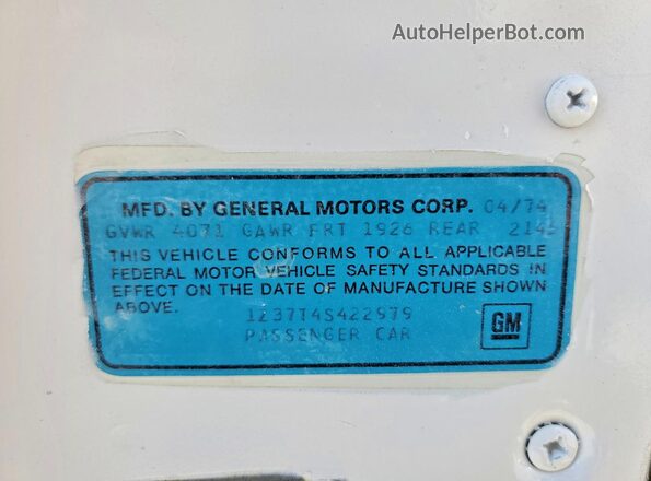 1Z37T4S422979 1974 CHEVROLET CORVETTE White Շարժիչի բաժամունքի տեսք