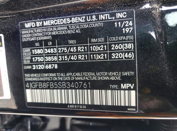 4JGFB8FB5SB340761 2025 MERCEDES-BENZ GLE Черный Панорамный вид салона 360°
