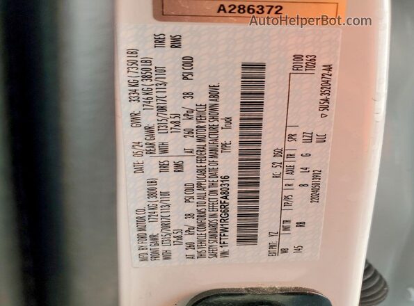 1FTFW1RG6RFA80316 2024 FORD F150 White Vista del compartimento del motor