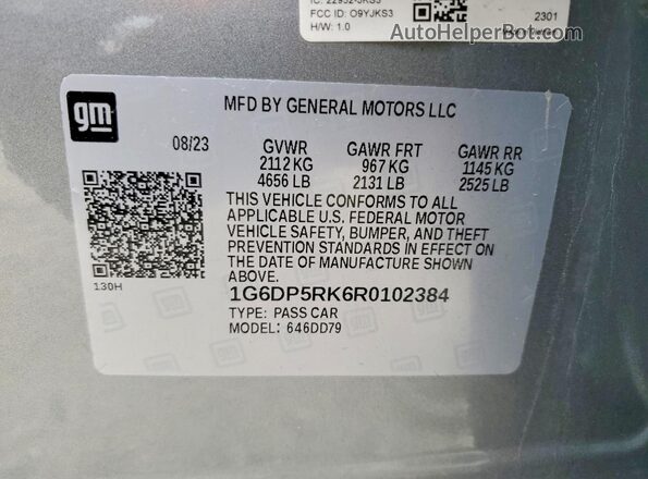 1G6DP5RK6R0102384 2024 CADILLAC CT5 Silver Vista de la etiqueta del VIN