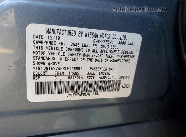 JN1EV7AP8LM206551 2020 INFINITI Q50 Blue Widok naklejki z numerem VIN