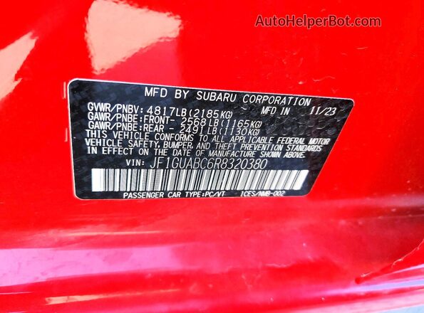 JF1GUABC6R8320380 2024 SUBARU IMPREZA Красный Панорамный вид салона 360°