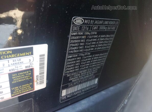 SALWR2FV0HA134939 2017 LAND ROVER RANGE Black Widok wnętrza 360 stopni