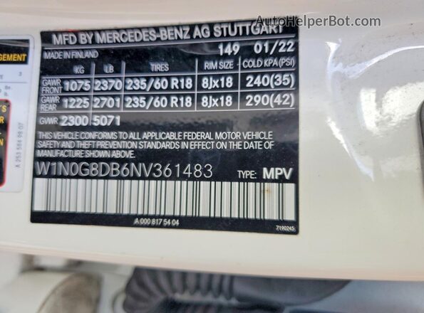 W1N0G8DB6NV361483 2022 MERCEDES-BENZ GLC-CLASS White სალონის 360-გრადუსიანი ხედი