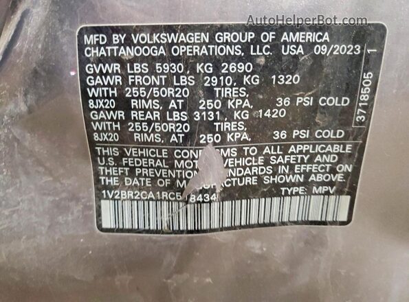 1V2BR2CA1RC518434 2024 VOLKSWAGEN ATLAS Silver Vista interior de 360 grados