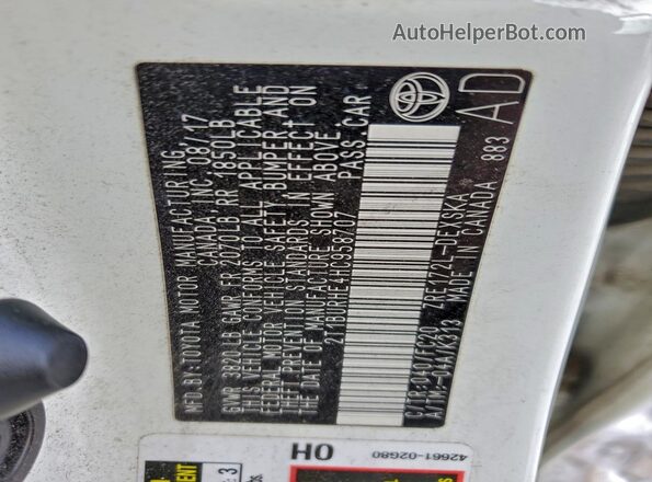 2T1BURHE4HC958707 2017 TOYOTA COROLLA Белый Вид наклейки с VIN-кодом