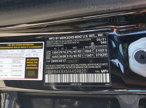 4JGFB4KBXMA459820 2021 MERCEDES-BENZ GLE Black Панорамний вид салону 360°