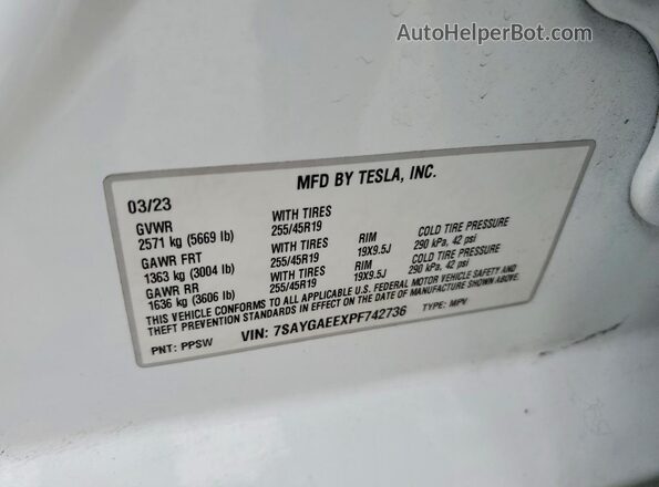 7SAYGAEEXPF742736 2023 TESLA MODEL White Սալոնի 360 աստիճան տեսք