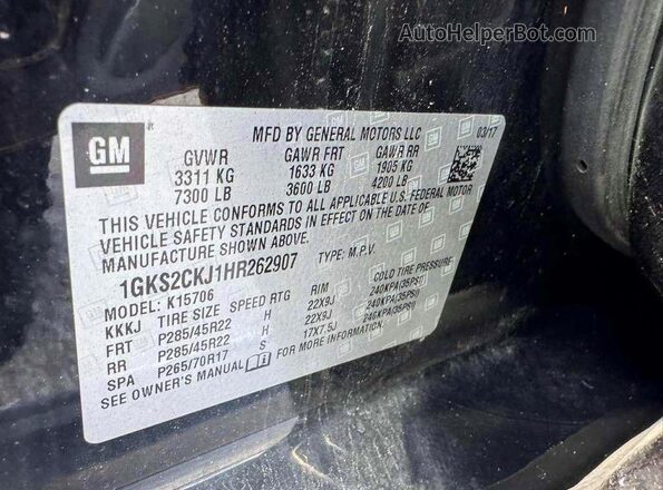 1GKS2CKJ1HR262907 2017 GMC YUKON Черный Вид задней части салона