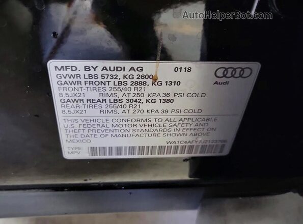 WA1C4AFY7J2123766 2018 AUDI SQ5 Black Vista interior trasera