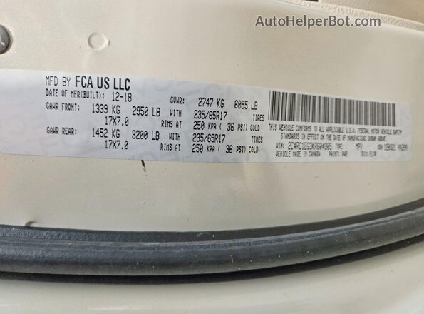 2C4RC1EG3KR604905 2019 CHRYSLER PACIFICA Белый Панорамный вид салона 360°