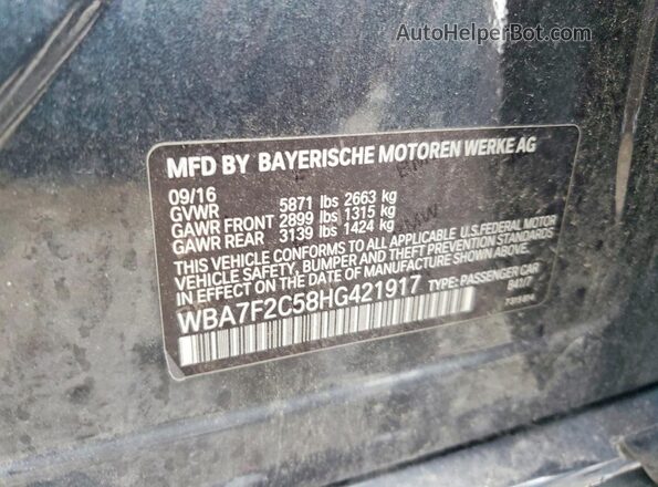 WBA7F2C58HG421917 2017 BMW OTHER Черный Вид наклейки с VIN-кодом