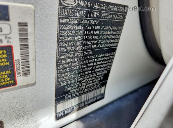 SALWR2VF4GA560335 2016 LAND ROVER RANGE ROVER White 360 interior view