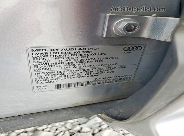 WA1LXAF73MD027785 2021 AUDI Q7 Серебряный Панорамный вид салона 360°