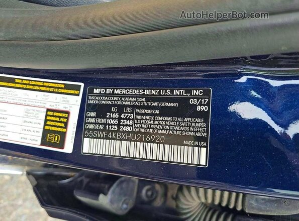 55SWF4KBXHU216920 2017 MERCEDES-BENZ C Blue Rear interior view