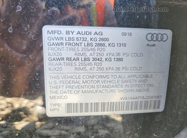 WA1A4AFY5J2247087 2018 AUDI SQ5 Черный Вид наклейки с VIN-кодом
