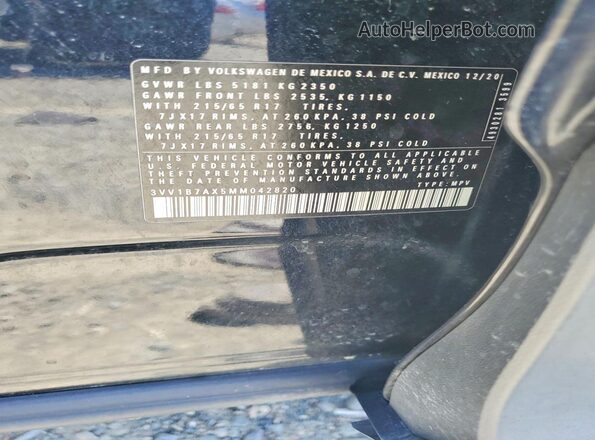 3VV1B7AX5MM042820 2021 VOLKSWAGEN TIGUAN Black Vista de la etiqueta del VIN