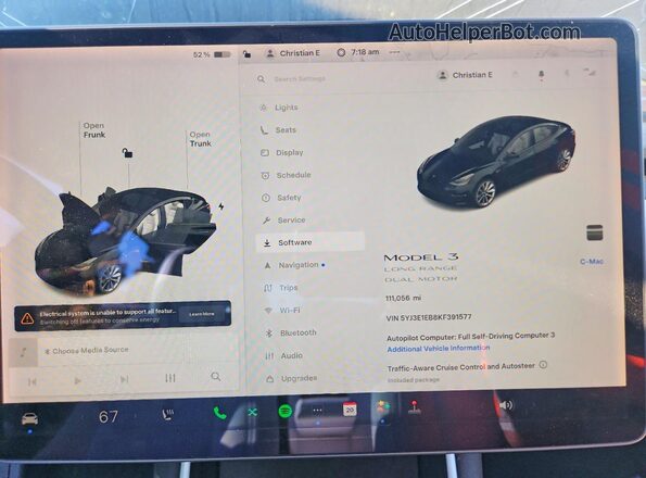 5YJ3E1EB8KF391577 2019 TESLA MODEL Черный Вид задних сидений