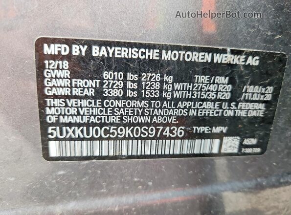 5UXKU0C59K0S97436 2019 BMW X6 Серый Вид наклейки с VIN-кодом