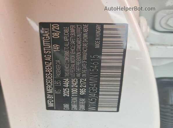 W1K5J4GB4MN154615 2021 MERCEDES-BENZ CLA-CLASS Белый Вид наклейки с VIN-кодом