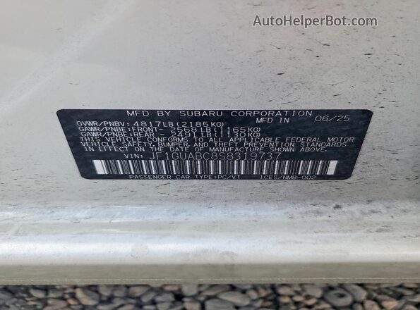 JF1GUABC8S8319737 2025 SUBARU IMPREZA White Widok wnętrza 360 stopni