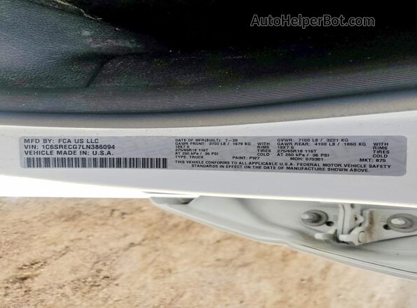 1C6SRECG7LN386094 2020 RAM 1500 Белый Вид наклейки с VIN-кодом