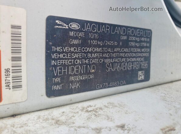 SAJAK4BN9HA971696 2017 JAGUAR XF White VIN կոդի պիտակի տեսք