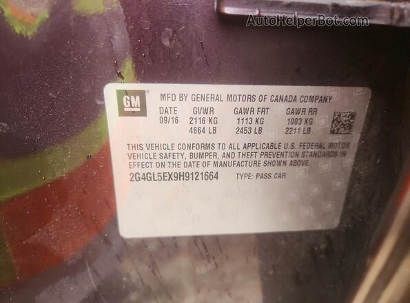 2G4GL5EX9H9121664 2017 BUICK REGAL Бордовый Вид наклейки с VIN-кодом