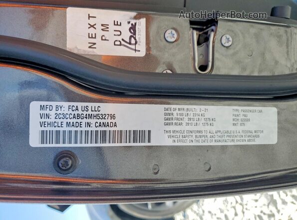2C3CCABG4MH532796 2021 CHRYSLER 300 Gray VIN კოდის სტიკერის ხედი