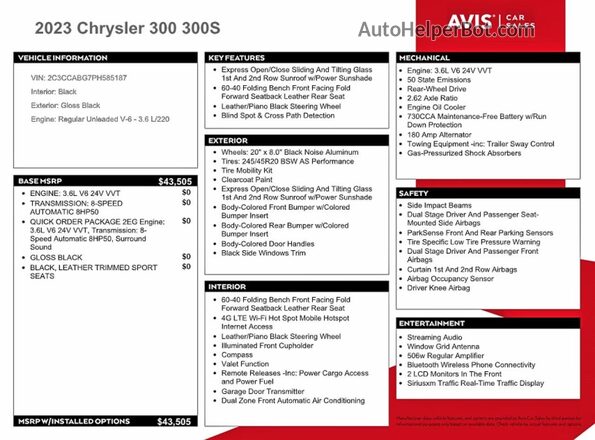 2C3CCABG7PH585187 2023 CHRYSLER 300 Черный Вид подкапотного пространства