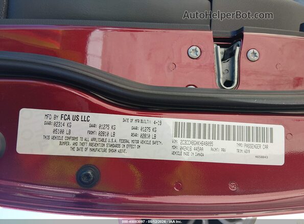 2C3CCABGXKH648095 2019 CHRYSLER 300 Red Widok komory silnika