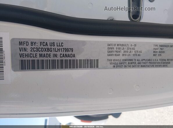 2C3CDXBG1LH179979 2020 DODGE CHARGER Белый Вид подкапотного пространства