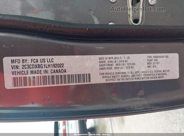 2C3CDXBG1LH192022 2020 DODGE CHARGER Серый Вид подкапотного пространства