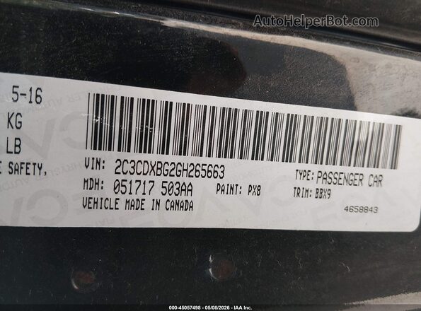 2C3CDXBG2GH265663 2016 DODGE CHARGER Черный Вид подкапотного пространства
