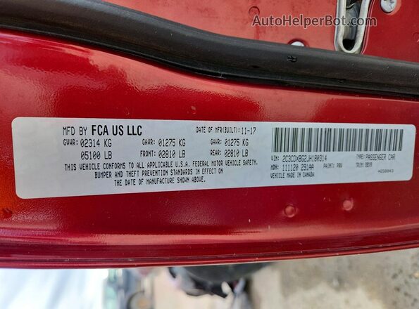 2C3CDXBG2JH180314 2018 DODGE CHARGER Burgundy Вид підкапотного простору