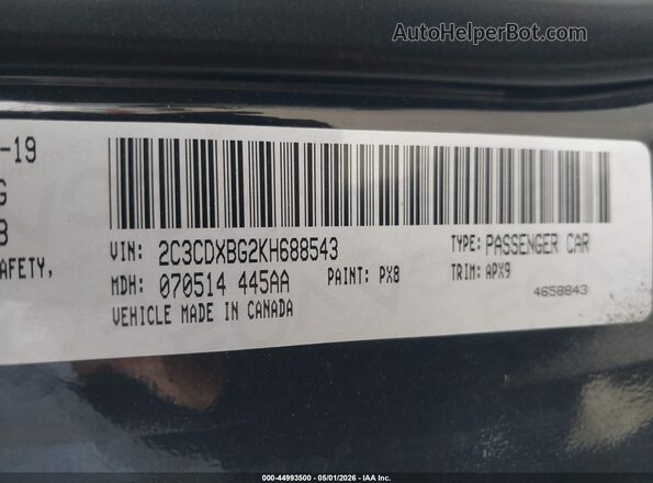 2C3CDXBG2KH688543 2019 DODGE CHARGER Черный Вид подкапотного пространства
