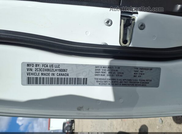 2C3CDXBG2LH190067 2020 DODGE CHARGER White Вид підкапотного простору