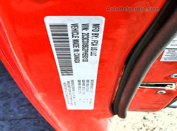 2C3CDXBG2PH593133 2023 DODGE CHARGER Red Вид наклейки з VIN-кодом